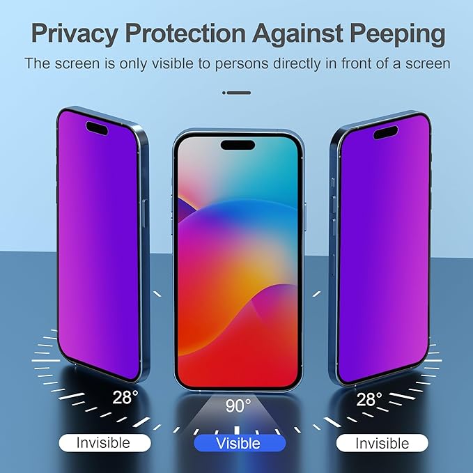 Compatible for iPhone 15 Pro Max Privacy Screen Protector Tempered Glass 6.7 Inch, Purple Gradient Anti Spy Anti Blue Light HD Easy Installation