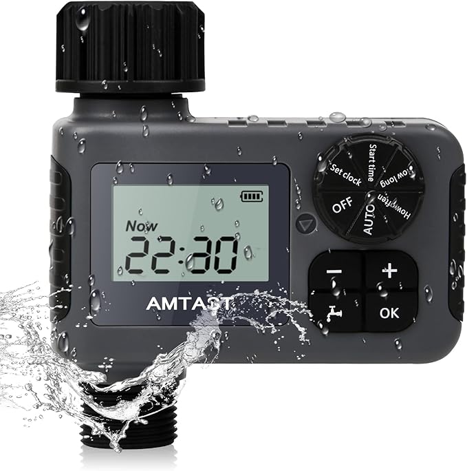 Sprinkler Timer Programmable Garden Hose Faucet Timer with Rain Delay/Manual/Automatic Drip Irrigation Function Watering System for Yard Crops Lawns Pool (1 Outlet, Black)