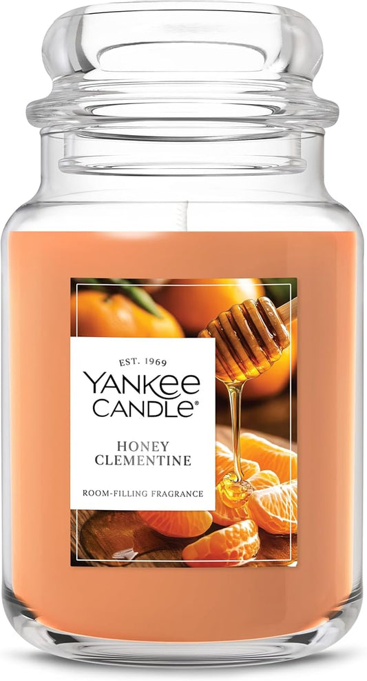 Yankee Candle Large Jar Scented Candle with up to 150 Hour Burn Time, Premium Plant Wax Blend for Consistent Burn, 22 oz Jar Candle with Room Filling Fragrance, Honey Clementine