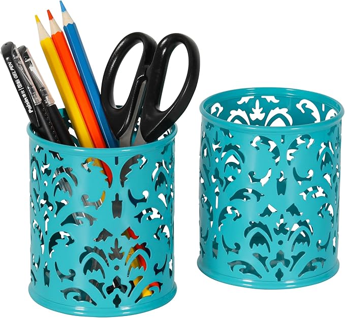 EasyPAG Dark Teal Pen Holder for Desk 2 Pack Metal Pen Holder Organizer Pencil Cup Holder for Home, Office, Classroom, School