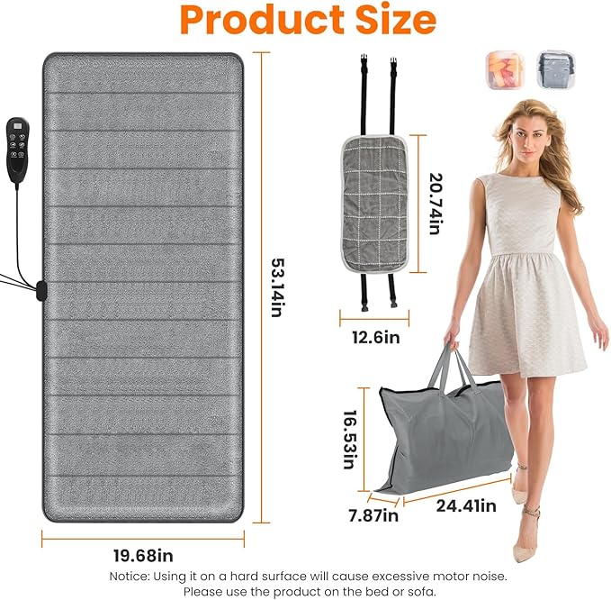 Full Body Massage Mat with Heat, Electric Vibration Back Massage Pad with Shiatsu Detachable Neck Massage Pillow for Pain Relief, 10 Vibration Motors, 3 Heating Levels, Gifts for Men, Women