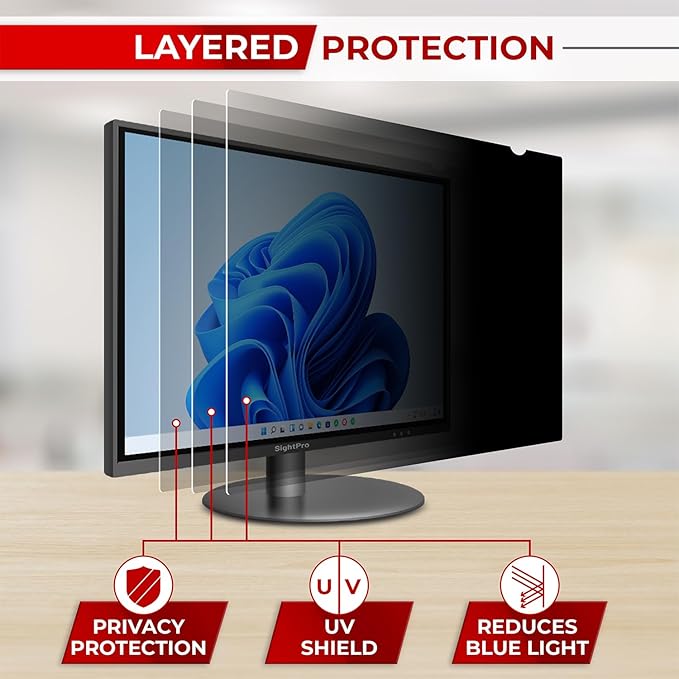 23.8 Inch 16:9 Computer Privacy Screen Filter for Monitor - Privacy Shield and Anti-Glare Protector