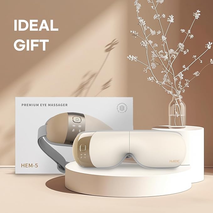 HuBDIC HubiCare Eye Massager with Heat, Vibration, and Music Helps Relieve Strain, Dark Circles, Dryness, and for Migraine Relief Relaxation and Better Sleep Gifts for Women/Men (Beige)