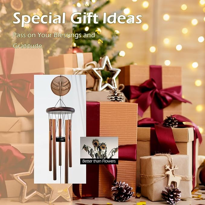 Dragonfly Wind Chimes for Outside,32 "Memorial Wind Chimes Create a Zen Atmosphere for Outdoor Dragonfly Gift for Women Mother Father Christmas Unisex,Garden Patio Yard Decor(Copper)