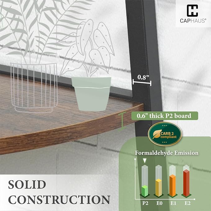 CAPHAUS Tall Corner Shelf Stand, 6-Tier Display Shelves, Ladder Corner Wood Storage Plant Bookshelf with Metal Frame, Versatile Shelving Unit Bookcase for Home Office Space, Rustic Oak