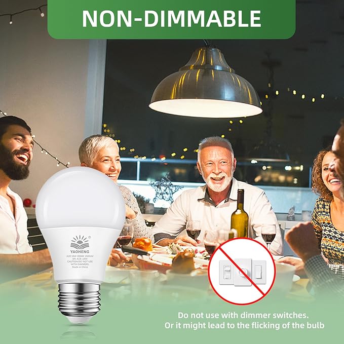 A19 LED Light Bulb, 100 Watt Equivalent LED Bulbs, 3000K Warm White, 1500 Lumens, Standard E26 Base, Non-Dimmable, 15W Super Bright Light Bulbs for Home, Office Lamp, ETL Listed(20-Pack)