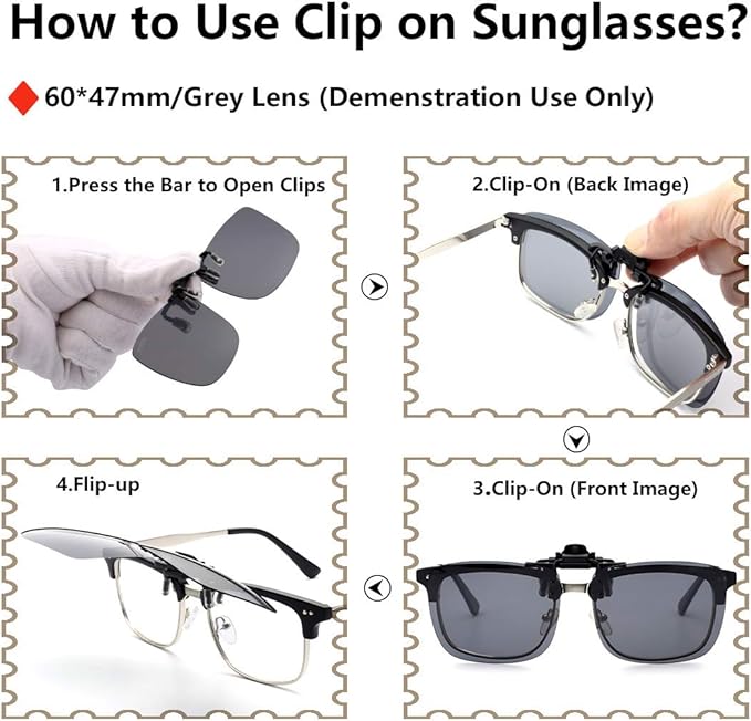 Polarized Clip-on Flip Up Metal Clip Rimless Sunglasses for Prescription Glasses