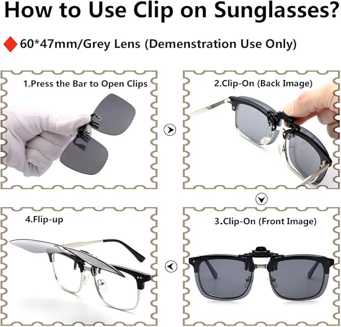 Polarized Clip-on Flip Up Metal Clip Rimless Sunglasses for Prescription Glasses