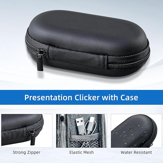 Presentation Clicker with Storage Case, USB C Rechargeable Wireless Presenter Remote Powerpoint Clicker with Protective Case