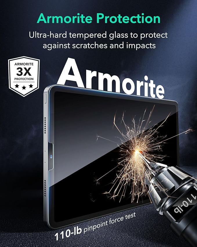 ESR 2 Pack Screen Protector for iPad Pro 12.9 (2022/2021/2020/2018), Tempered-Glass Film with Easy Application Tray, Anti-Scratch, Military-Grade Protection, HD Clarity, Armorite Series