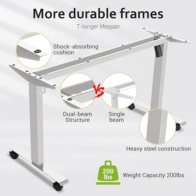 farexon Electric Standing Desk Adjustable Height,63x24 Inches Stand Up Desk, Ergonomically Curved Desktop with Outlet, Lockable Casters,27.''-46'' Lifting Range Home Office Computer Desk（White