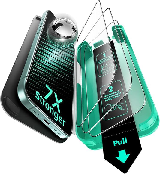 ESR 3 Pack 9H+ Glass for iPhone 16 Plus/iPhone 15 Plus Screen Protector, [Military Grade Shatterproof & Longest Durable] Armorite Ultra-tough Full Coverage Tempered Glass with UltraFit Tray