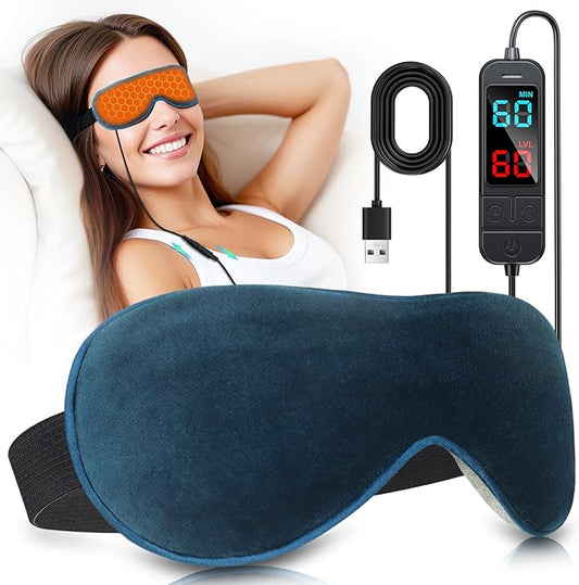 Heated Eye Mask for Dry Eyes, Stye & Migraines Relief - USB Electric Warm Compress with 20 Temp/Time Settings, Washable Flaxseed Cover for MGD, Blepharitis & Eye Strain