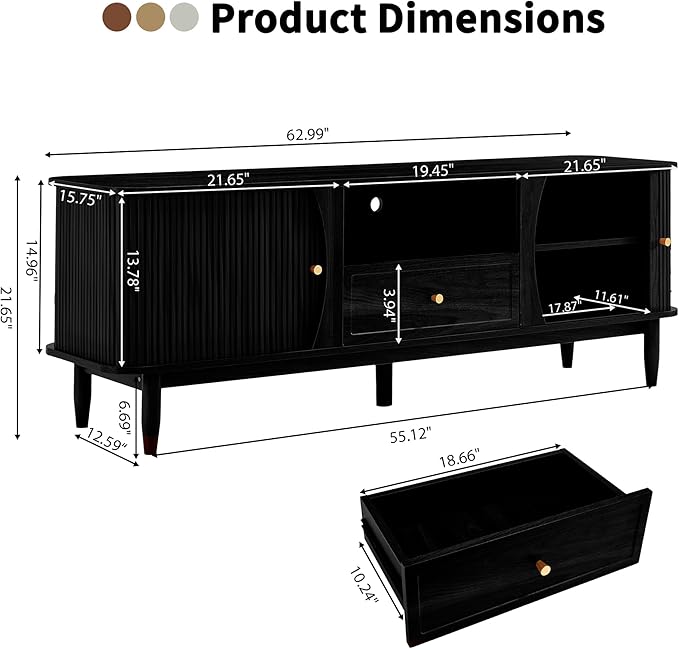 TV Stand, Media Console Table with Drawer and Sliding Door, Modern Entertainment Center with Storage for Living Room, Bedroom, Home Office (Black with 1 Drawer)