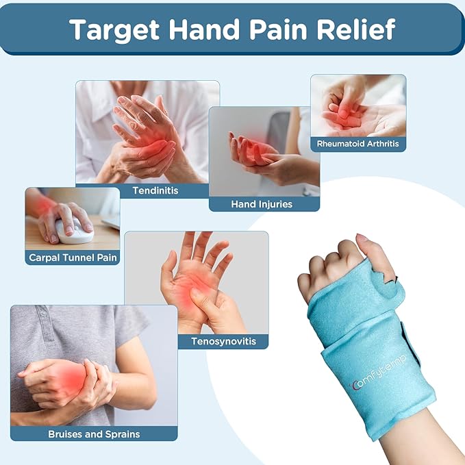 Comfytemp Wrist Ice Pack Wrap for Carpal Tunnel Relief, Wrist Brace for Hands Pain, Gel Ice Packs for Injuries Reusable, Hot Cold Compression for Tendonitis, Tenosynovitis
