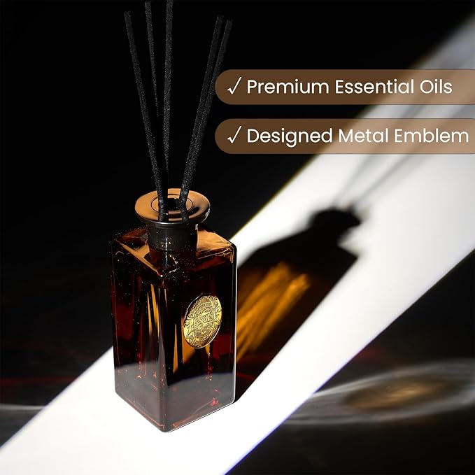 M&SENSE 10.14 oz Large Reed Diffuser Set | Tobacco Teakwood Scent Oil Diffuser with Sticks | Hotel Collection Non-Toxic Essential Oil |for Bedroom Bathroom Living Room