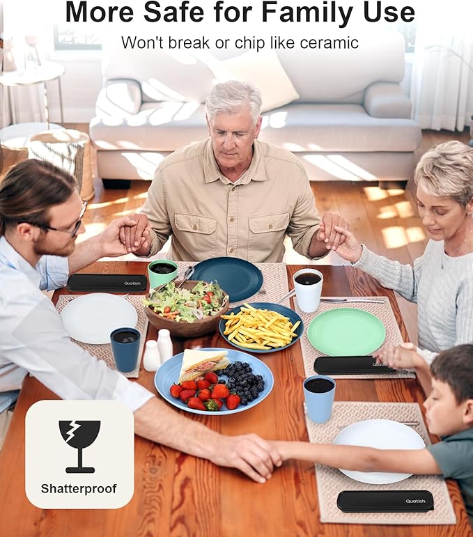 Quatish 32 Piece Plates and Bowls Sets for 8, Unbreakable Dinnerware Sets, Plastic Dish Set for Camping, Dishwasher & Microwave Safe, Outdoor Kitchen and Apartment Dinning RV Essentials, Blue