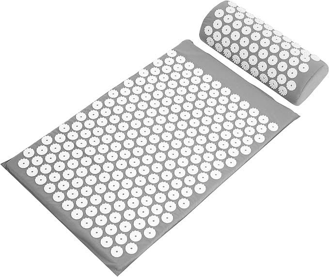 Fitvids Acupressure Mat and Pillow Set for Back/Neck Pain, Acupuncture Products to Relieve Muscle Fatigue, Improve Insomnia for Sedentary People, Acupuncture Eases Stress, Massage Mat, Grey