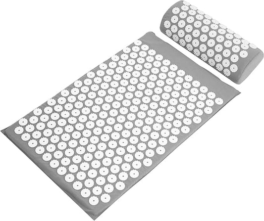Fitvids Acupressure Mat and Pillow Set for Back/Neck Pain, Acupuncture Products to Relieve Muscle Fatigue, Improve Insomnia for Sedentary People, Acupuncture Eases Stress, Massage Mat, Grey