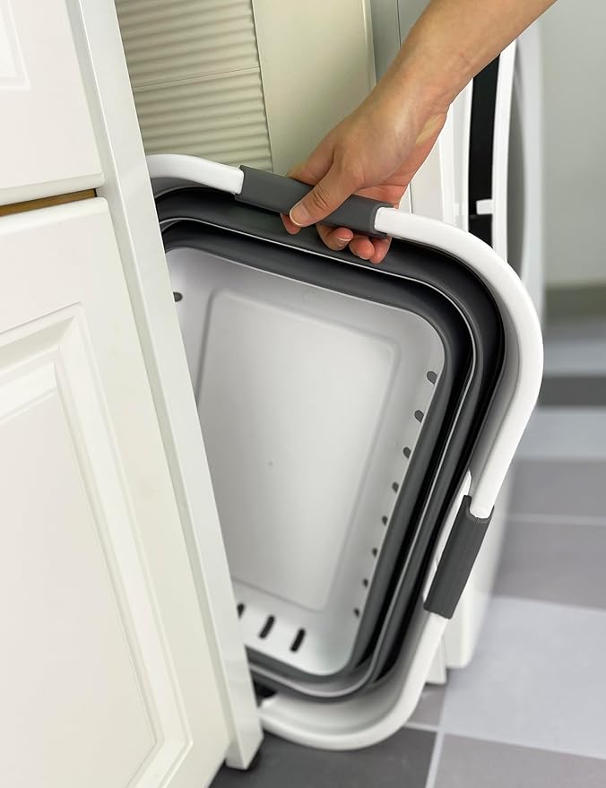 SAMMART Collapsible Plastic Rectangular Laundry Basket - Foldable Pop Up Storage Container/Organizer - Portable Laundry Hamper - Space Saving (White/Steel Grey, 30L)