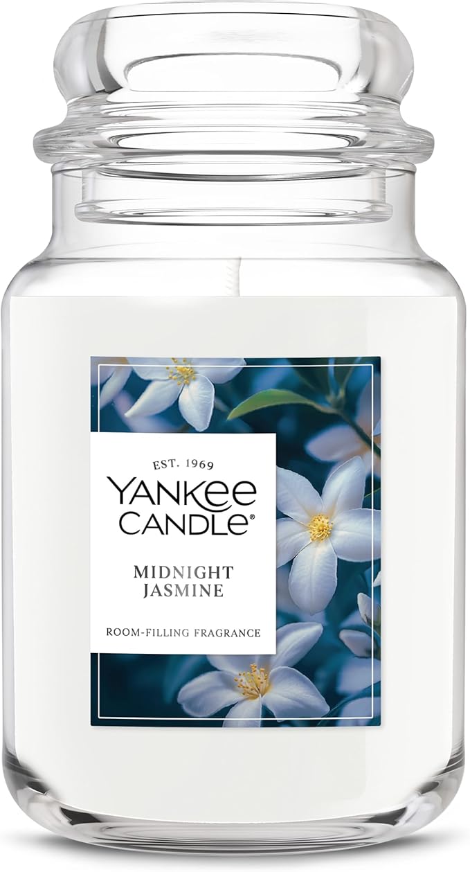 Yankee Candle Large Jar Scented Candle with up to 150 Hour Burn Time, Premium Plant Wax Blend for Consistent Burn, 22 oz Jar Candle with Room Filling Fragrance, Midnight Jasmine