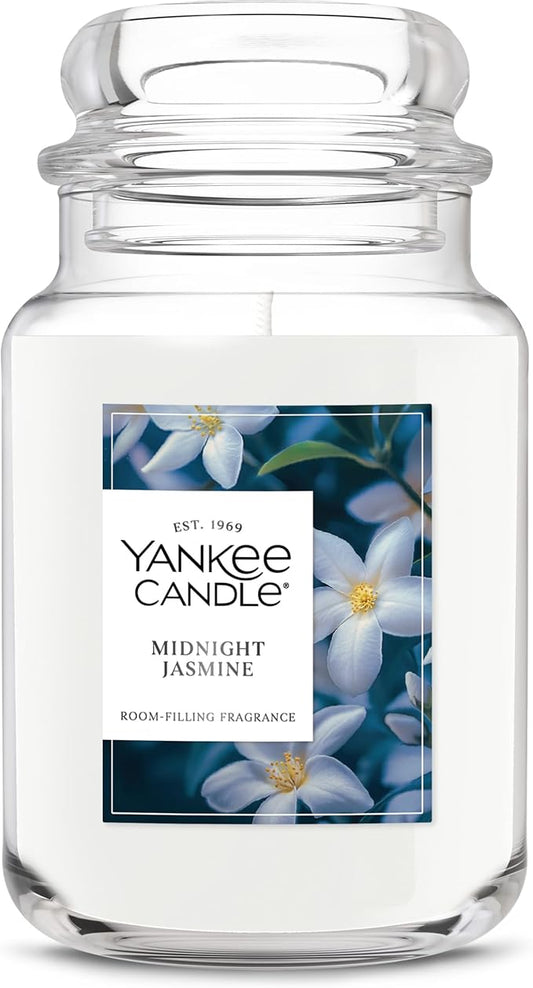 Yankee Candle Large Jar Scented Candle with up to 150 Hour Burn Time, Premium Plant Wax Blend for Consistent Burn, 22 oz Jar Candle with Room Filling Fragrance, Midnight Jasmine