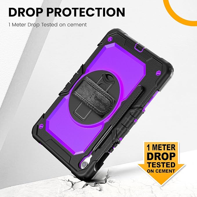 Timecity Case for Samsung Galaxy Tab S10 FE/ S9 FE 5G 10.9 Inch/ S9 11 Inch - Heavy Duty Protective Cover with Screen Protector, Rotating Stand, Shoulder Strap & S Pen Holder | Kids-Friendly, Purple