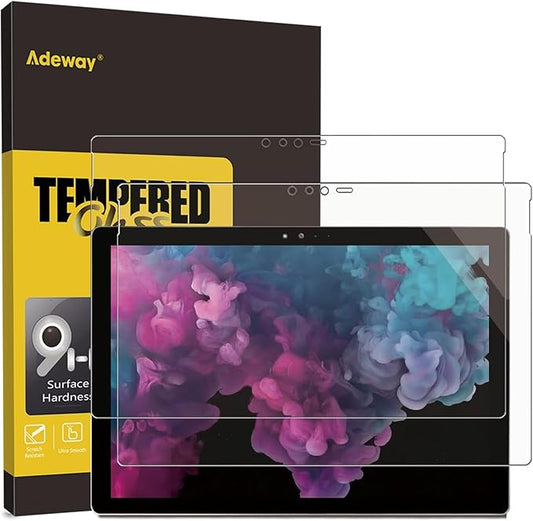 Adeway [2 Pack Tempered Glass Screen Protector for Microsoft Surface Pro 6-5-4, HD Clear, Precisely cut, Scratch Resistant, High Responsivity, 12.3 inch, No Bubble Easy Installation