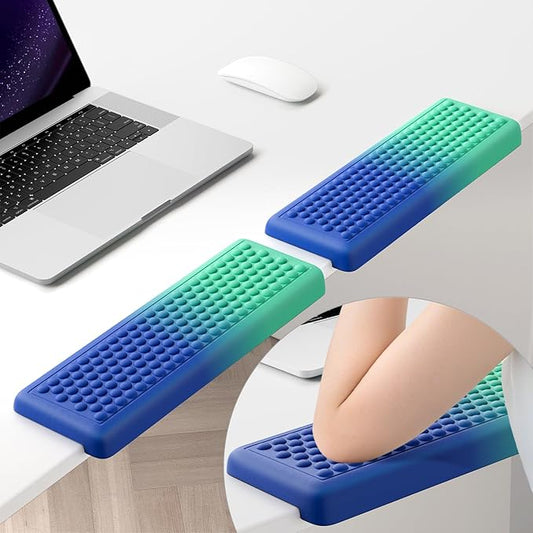 Hsurbtra L-Shaped Desk Elbow Pad, 2-Piece Soft Memory Foam Elbow Support Padding with Non-Slip Rubber Base, Ergonomic Desk Edge Cushion Wrist Rest for Office, Home, Work, Gaming, Blue Green