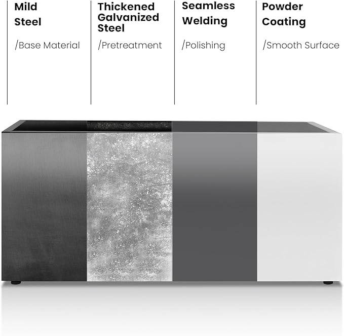 GSK White LED Metal Planter Boxes Outdoor Space LED Light Strips × 2 Durable and Stylish Rectanglular Raised Flower Trough with Drainage Holes Indoor Easy Assembly Garden Patio Balcony Porch