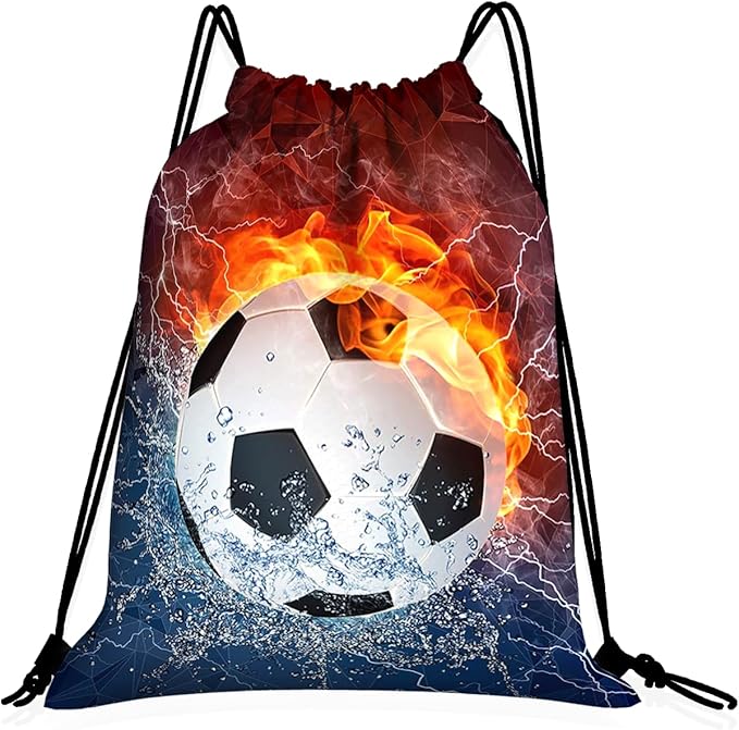 Soccer Drawstring Backpack Gym String Bag Water Resistant Drawstring Sackpack Sport For Womens Mens, Football6