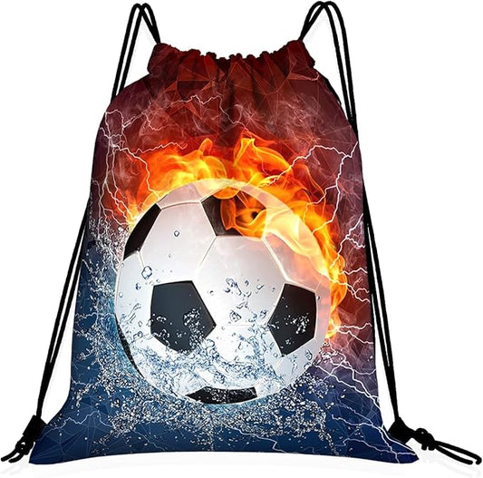 Soccer Drawstring Backpack Gym String Bag Water Resistant Drawstring Sackpack Sport For Womens Mens, Football6