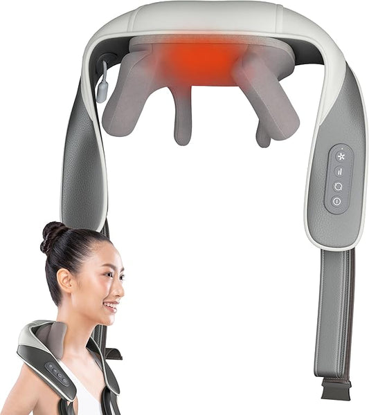 Electric Shiatsu Neck and Back Massager for Pain Relief - Deep Tissue Massager w/Heat Function to Relax Muscles - Cordless Shoulder & Neck w/ 4D Kneading Heated Massage - Ideal Gift