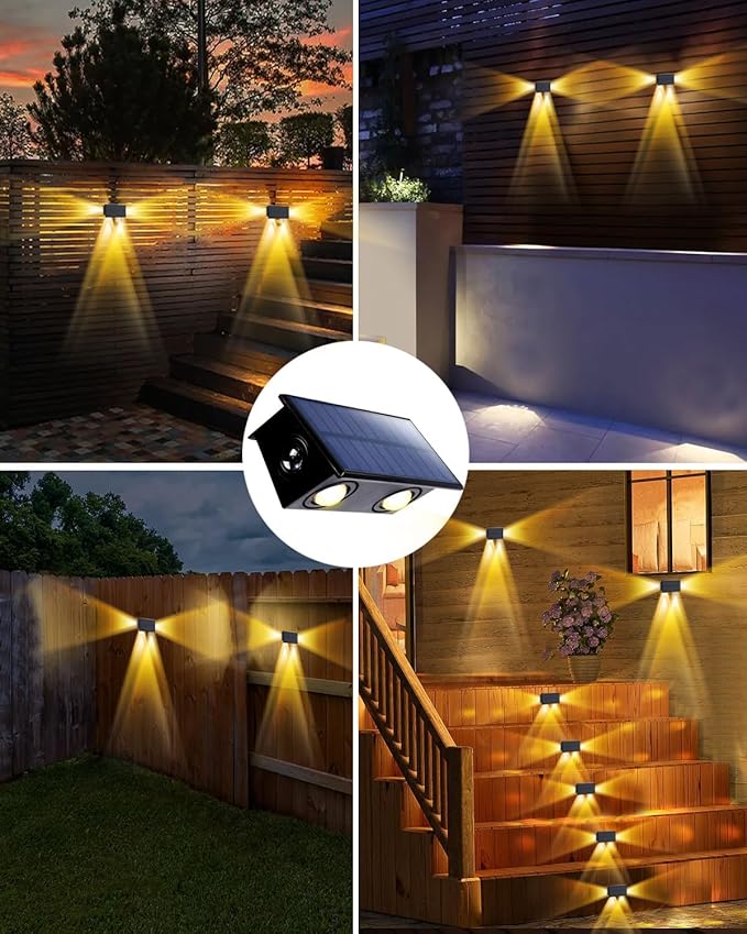 8 Pack 3-Side Solar Fence Lights Outdoor Waterproof with Warm White LED Spot Lens, for Wall, Deck, Patio, Yard, Rail, Garage, Pool, Designed for Enhanced Security, Easy Install