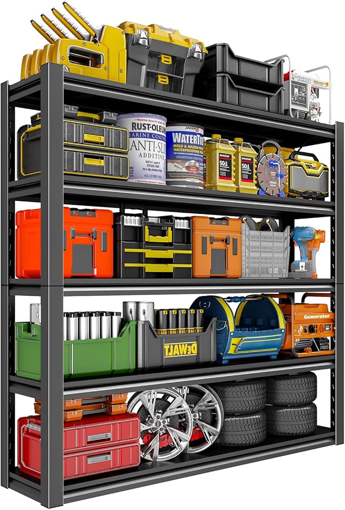 Heavy Duty Garage Shelving, 5 Tier Metal Shelving with Adjustable Shelves, 3000LBS Storage Racks, Shelf Storage Units, Utility Shelves for Garages, Basements, Warehouses, Supermarkets