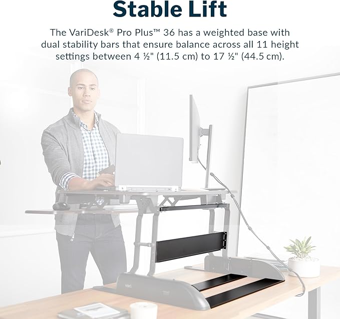 Vari VariDesk Pro Plus 36 Standing Desk Converter – 11 Height Settings + Spring Lift, 2 Tier Design, Keyboard Tray, Fits Desktops 36” Wide x 26.5" Deep – Delivers Fully Assembled (Light Wood)