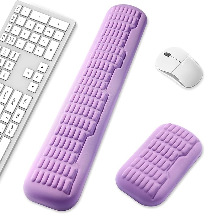 UnivoColors Full-Sized Keyboard & Mouse Wrist Rest Set-Ergonomic 3.0 Upgrade,Wave Curve Support,Comfortable Support & Fatigue Relief,Non-Slip Base,Perfect for Work & Gaming(Lavender)