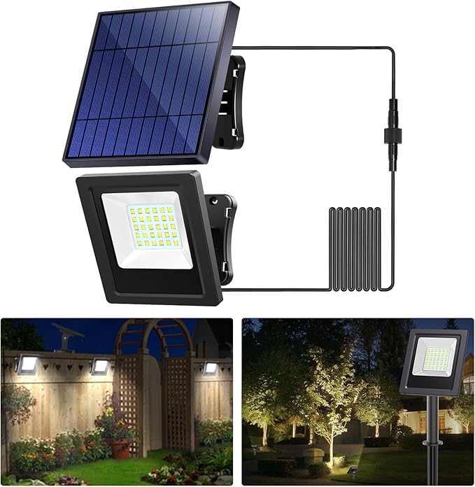 Solar Lights Outdoor Bright Solar Flood Lights 4400mAh 5500K Dusk to Dawn Led Solar Security Light Auto On/Off with 16.4FT Cable IP65 Waterproof for Outside Barn Garden Garage Yard Patio