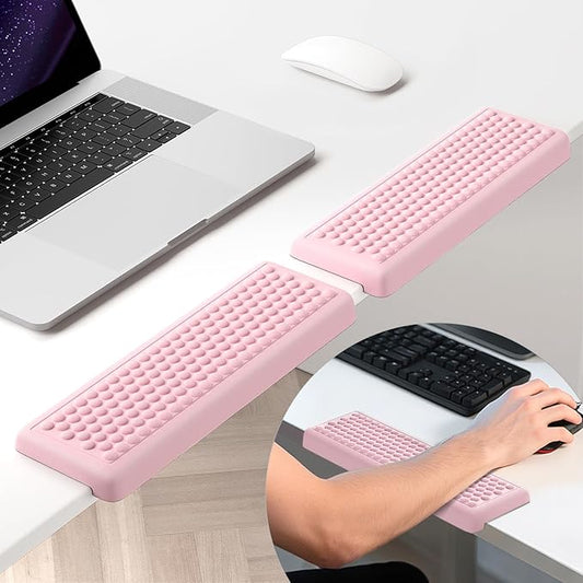 Hsurbtra L-Shaped Desk Elbow Pad, 2-Piece Soft Memory Foam Elbow Support Padding with Non-Slip Rubber Base, Ergonomic Desk Edge Cushion Wrist Rest for Office, Home, Work, Gaming, Pink