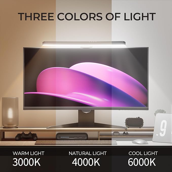 Monitor Light Bar Curved, RGB Backlight, Computer Screen Lamp for Eye Care, Dual Light Source with Touch Control Timed, Gaming Accessory, Radius of Curvature 1500 mm