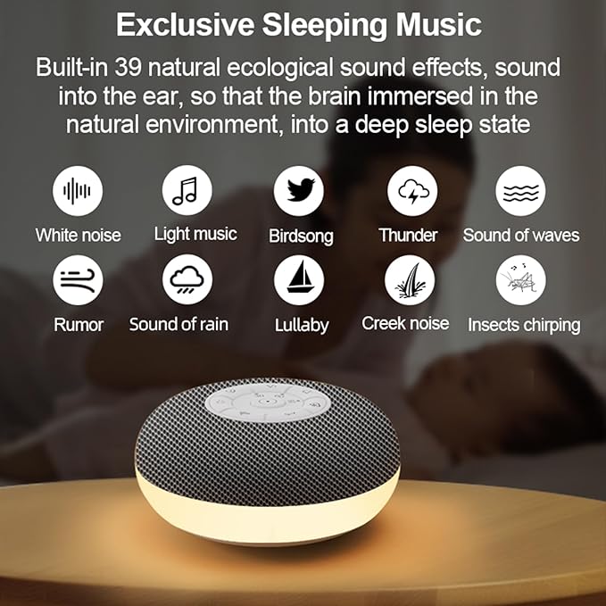 White Noise Machine，Portable Sleep Sound Machine，3 in 1 Bluetooth Sound Machine Night Light White Noise Machine with 39 Soothing Natural Sounds，Sleep Sound Timer for Adults
