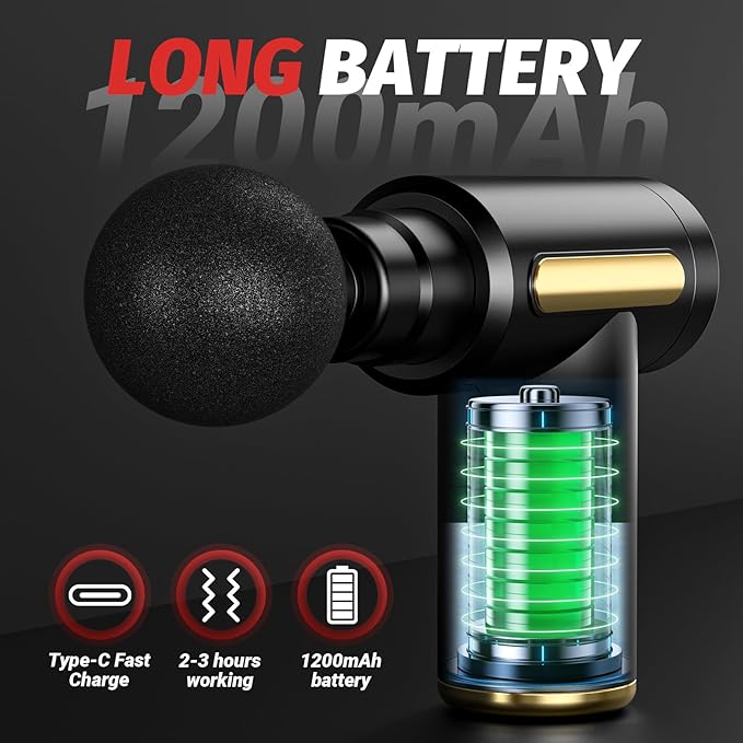 Massage Gun, Small Travel Tool, Massage Gun Deep Tissue,Percussion Handheld Portable Muscle Massager Tool for Full Body Pain Relief, Ideal Gifts for Men, Women(Black)