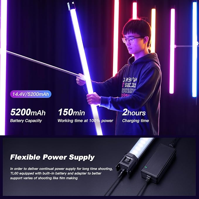 Godox TL120 RGB Tube Light 30W 5200mAh Battery Photography bar Light 2700K-6500K RGB CCT HSI Gel Mode 39 FX Effects LED Video Light for Photography TikTok YouTube