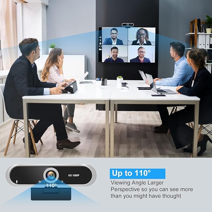 Webcam 1080P with Microphone and Webcam Cover Plug and Play with Auto Light Correction for Laptop PC Desktop for Live Streaming Video Call Conference