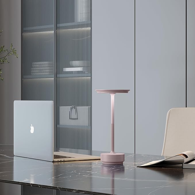 Rechargeable Cordless Table Lamps, 5000mAh Portable LED Table Light, 3 Color Stepless Dimming Battery Powered Metal Table Lamp for Outdoor Patio/Bedroom/Restaurant.(Light Pink)