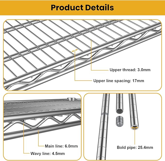 Metal Shelving Unit 4 Tier Storage Shelves Rack Metal Shelf Adjustable Wire Shelving Units Storage Shelving Heavy-Duty 2200 LBS rganizer for Pantry Garage Laundry Bathroom Kitchen Closet Utility Room