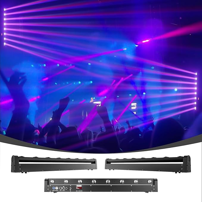 SHEHDS Moving Head Led Light Bar LED 8x12W, RGBW 4IN1, with Beam & Dazzling Effect, 8° Lens, 180° Tilt,DMX & Sound Control dj Lighting for Stage, Wedding, Theater, Church, Disco