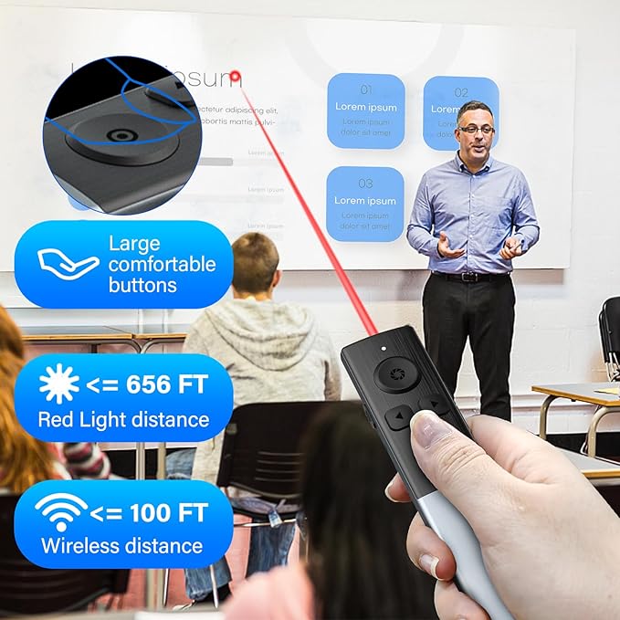 2-in-1 USB Type C Presentation Clicker Wireless Presenter Remote Clicker, Rechargeable Clicker for Powerpoint Presentations, Google Slide Advancer Slideshow Presnetation Clicker (Aluminium Alloy)