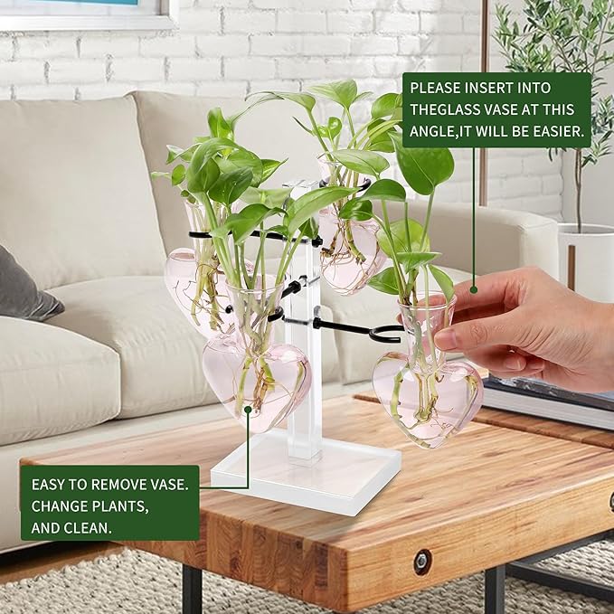 Clear Plants Propagation Stations Terrarium Kit Birthday Gift for Women for Indoor Home Office Decor Acrylic Plant Accessories - 4 Love Hear Vase