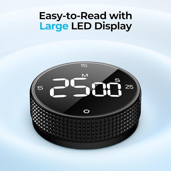 Magnetic Kitchen Timer for Cooking with Loud Alarm - [AAA Battery Included & Large LED Display] Countdown Countup Rotating Pomodoro Timer, Visual Digital Timers for Classroom Gym